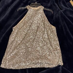 Cable & Gauge Sparkling Silver Sequin Blouse